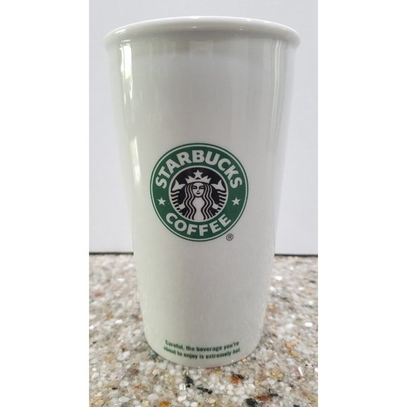 Starbucks 2009 12 fl oz Coffee Mug Cup Travel Tumbler White Tall Ceramic - Picture 1 of 4